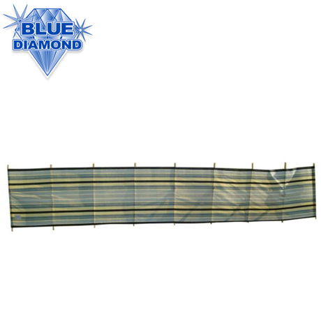 Blue Diamond 9-poled windbreak in various colors, showcasing the outdoor barrier with sturdy poles and fabric panels.