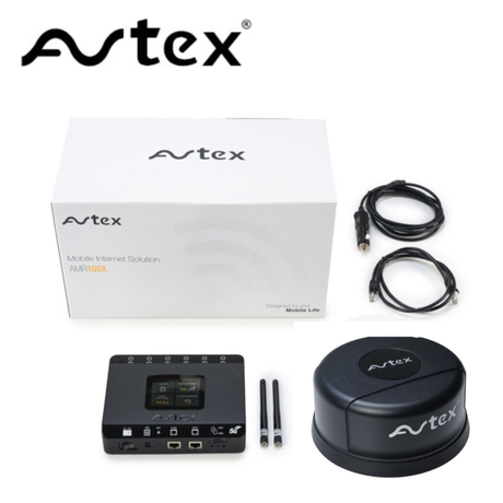 Avtex 5G WiFi 6 dual SIM router in black, showcasing sleek design and advanced connectivity features.