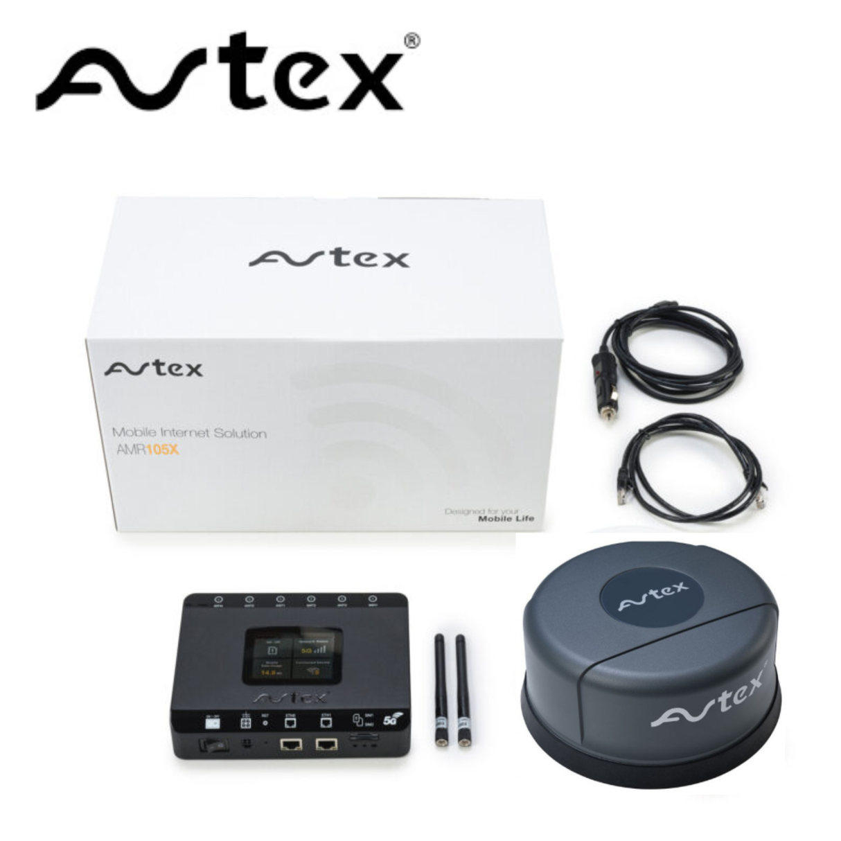 Avtex 5G WiFi 6 dual SIM router in grey, featuring a sleek design for ultrafast mobile internet connectivity.