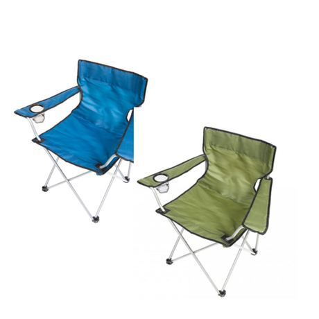 Lightweight Ashby folding chair in vibrant green or blue, featuring a sturdy frame and comfortable seat for portable seating.