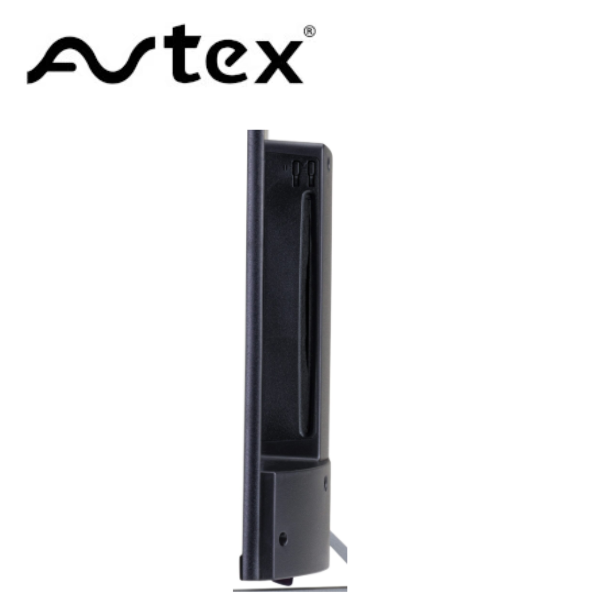 Avtex 24-inch SmartPRO Freely FHD TV with side view, featuring sleek design and built-in DVD player for versatile entertainment.