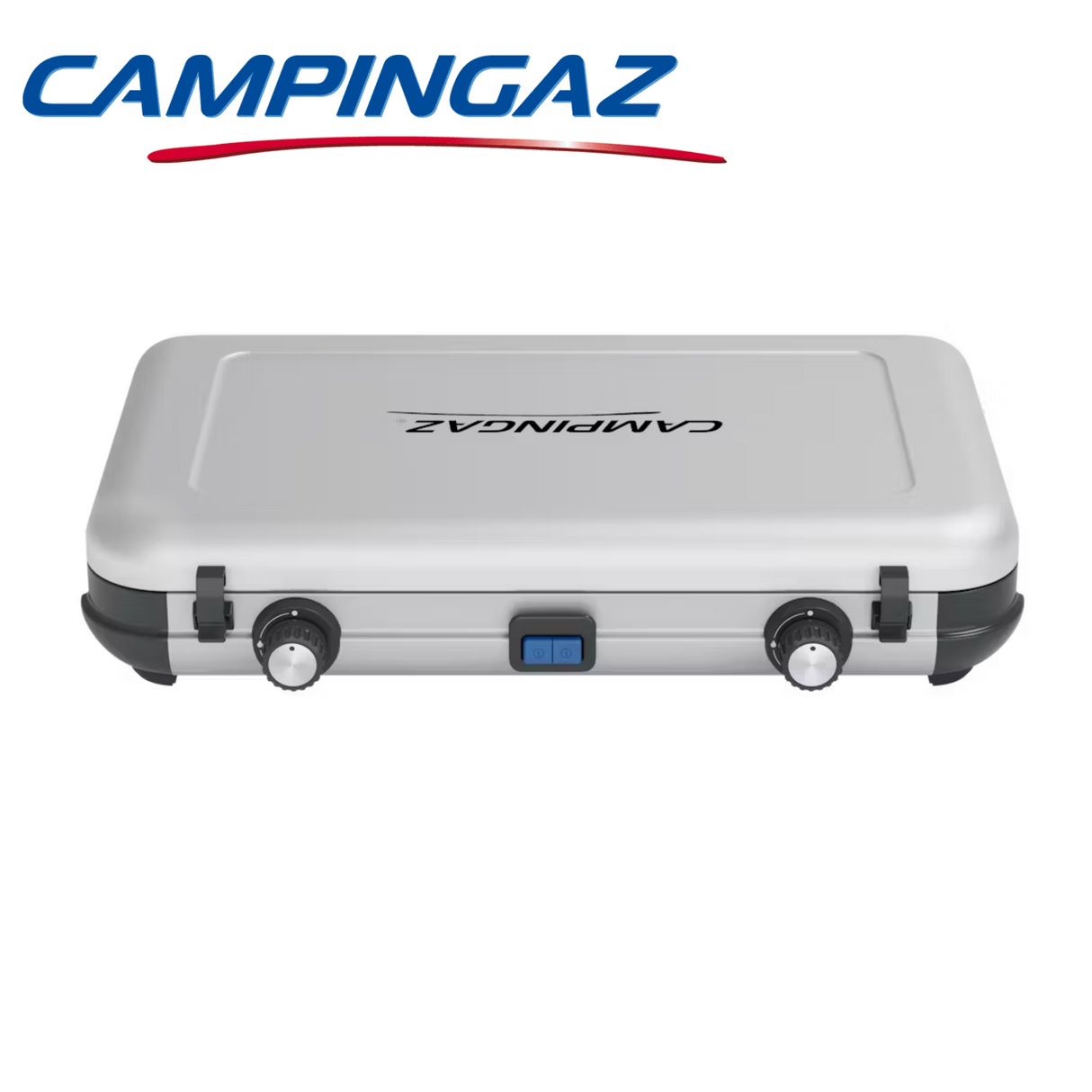 Campingaz Camping Kitchen 2 Maxi stove with multiple burners and cooking surfaces for outdoor camping and meal prep.