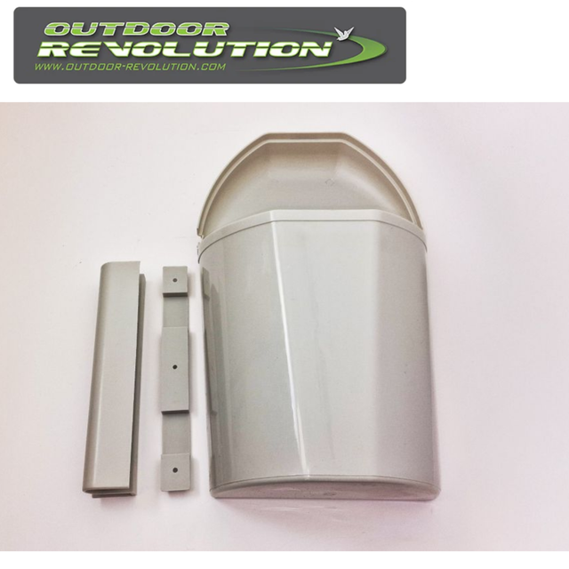 Outdoor Revolution dusty bin with brackets, showing a sturdy design and practical features for outdoor use.