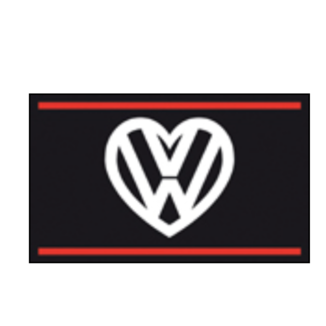 Black and red "I Love My VW" banner by Spirit of Air, measuring 5ft by 3ft, featuring bold lettering and VW logo design.
