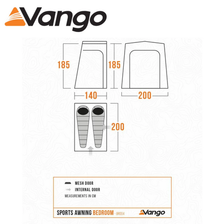 Vango Sports Awning Bedroom attachment for camping shelters, shown in a compact portable design