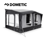 Dometic Club Air 390 All Season Awning set up, showcasing its spacious design and durable fabric in a campsite setting.