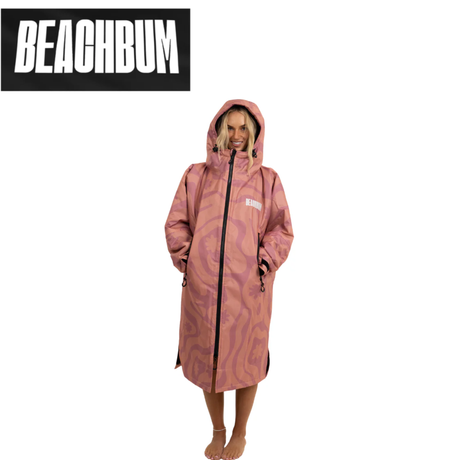 Coral pink Beachbum Adults Beachbum changing robe laid flat, showing its soft, lightweight fabric and relaxed fit for beach or pool use.