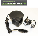 Outdoor Revolution 12V DC electric air pump with nozzle, designed for quick inflation of outdoor gear and equipment.