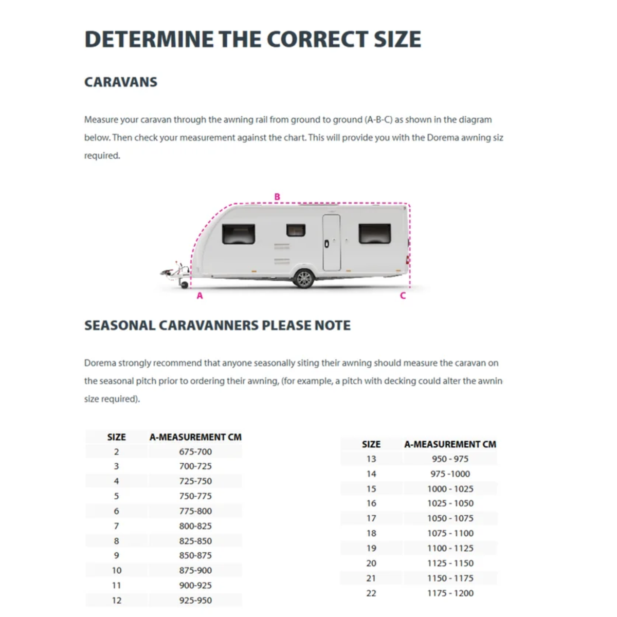 Dorema Monza 240 Full Awning with measurements, showing its fabric, support poles, and attachment points for caravans.