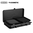 Cadac 2 Cook Turbo FFD Deluxe QR gas grill with stainless steel components and control knobs, showcasing the cooking surface and brand logo.