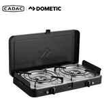 Cadac 2 Cook Turbo FFD Deluxe QR gas grill with stainless steel construction and control knobs, branded by Cadac Dometic.