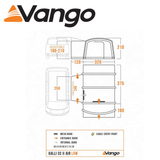 Vango Galli CC Air Low Driveaway Awning set up beside a campervan, showcasing its spacious interior and ventilation features.