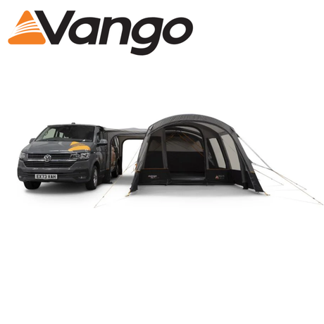 Vango Galli CC Air Low Driveaway Awning set up beside a vehicle, showcasing its spacious interior and air beam structure.
