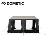 Dometic Grande AIR Stay 390 S porch awning with fabric and air frame setup, providing shade and shelter for outdoor camping.