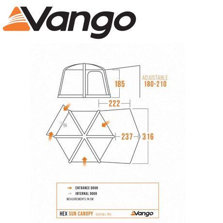 Vango Hex Sun Canopy in a spacious outdoor setting, showcasing its unique hexagonal design and durable fabric.