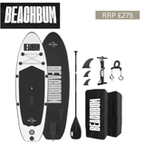 BeachBum Kids 8' paddle board bundle featuring black and white paddle boards for children, ideal for family water activities.