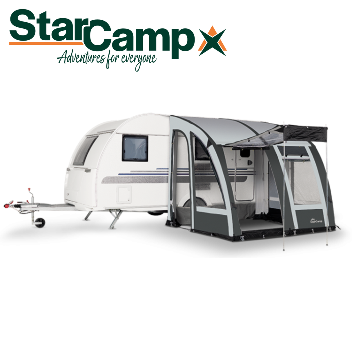 Dorema StarCamp Magnum AirForce Klimatex 260 air porch awning set up outside, showcasing its spacious design and fabric texture.