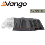 Vango Galli CC Mid Driveaway Awning set up beside a campervan, showcasing its spacious design and durable fabric.