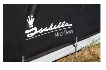 Isabella Minor Dawn porch awning with a sturdy CarbonX frame, showcasing the elegant design and durable fabric.