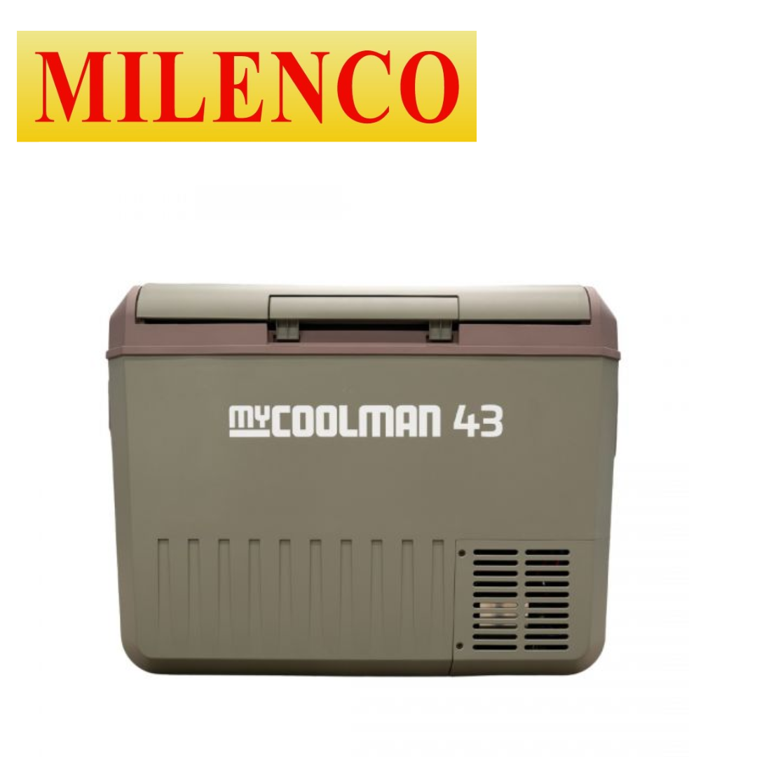 Milenco myCOOLMAN 43L portable fridge/freezer with a sleek design and adjustable temperature settings.
