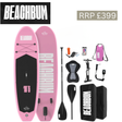 BeachBum paddle board bundle with a pink Malibu sky design, includes paddle board for water sports and recreation.