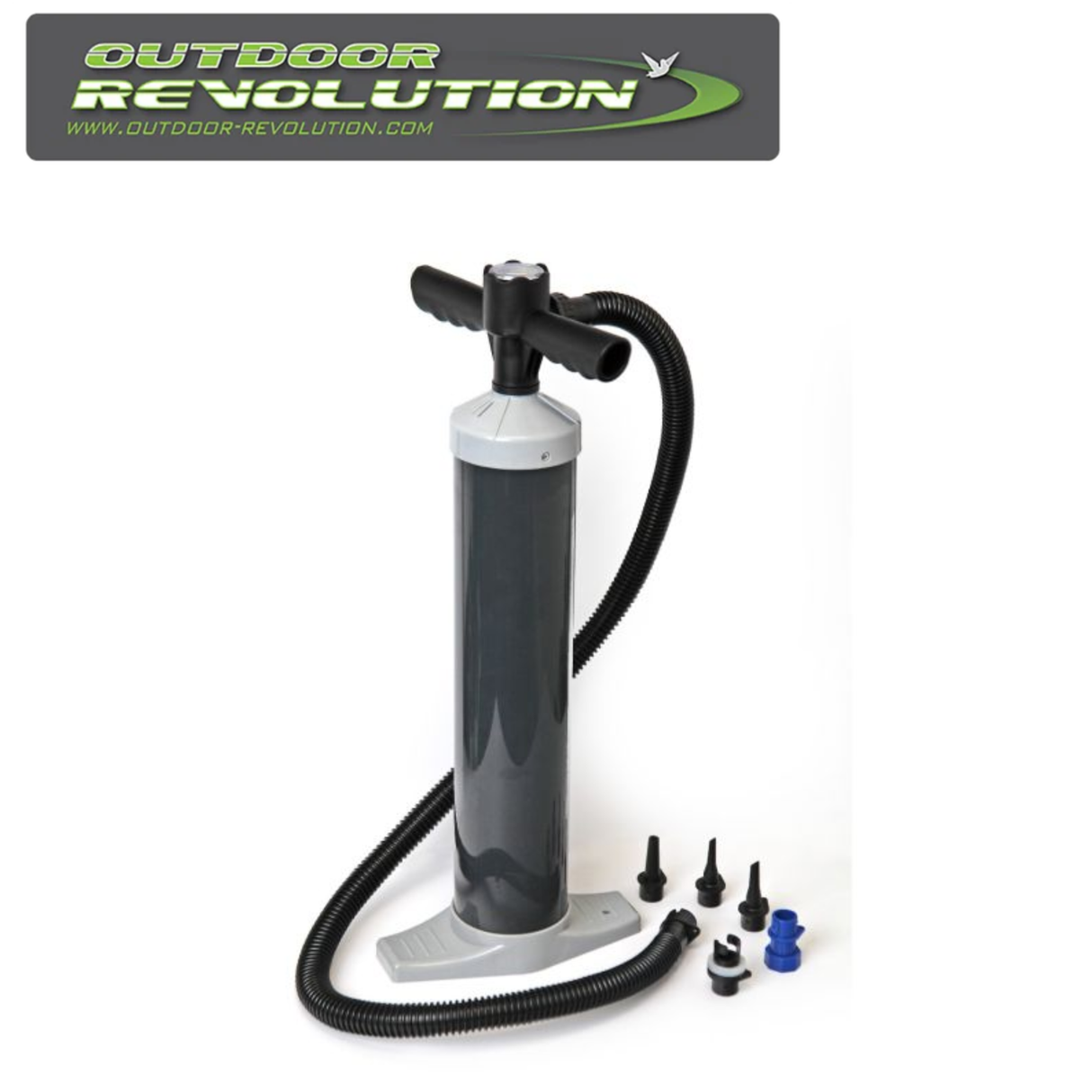 High Pressure Hand Pump by Outdoor Revolution, featuring a sturdy design and ergonomic handle for efficient inflation.