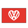 Red "I Love My VW" wall art by Spirit of Air, 5ft by 3ft, featuring a vibrant design celebrating Volkswagen enthusiasts.