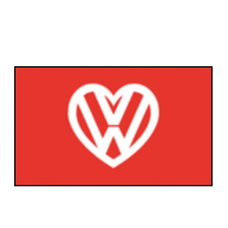 Red "I Love My VW" wall art by Spirit of Air, 5ft by 3ft, featuring a vibrant design celebrating Volkswagen enthusiasts.