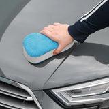 Streetwize Microfibre Wash Sponge being used to clean a car, showcasing its soft, absorbent texture and effective design.