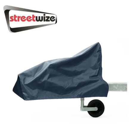 Streetwize Universal Hitch Cover attached to a vehicle hitch receiver, showcasing a durable and stylish accessory for trailer hitches.