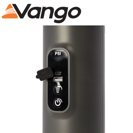 Vango AirBeam Tempest Pump with a sleek design, showcasing the nozzle and control features for efficient inflation.