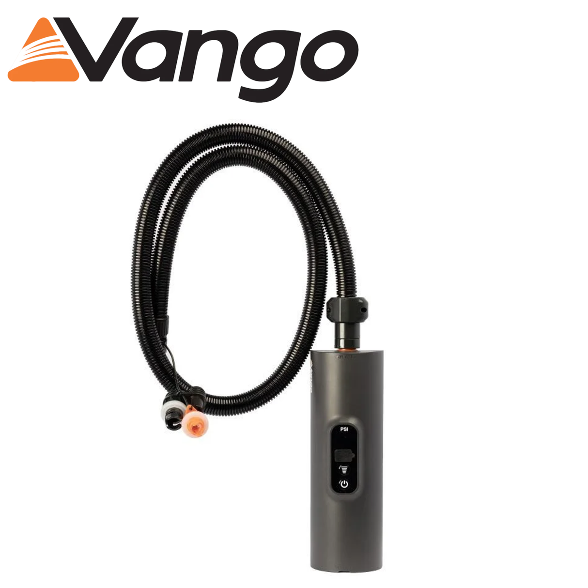 Vango AirBeam Tempest Pump with a sleek design and hose, ideal for inflating tents and airbeds efficiently.