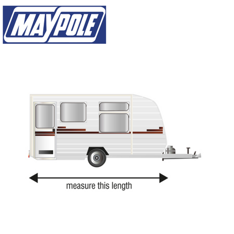 Maypole caravan top covers in various sizes displayed, featuring a durable design for protecting caravans.