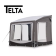 Telta Pure 260 Air Porch Awning installed on a porch, showcasing its durable fabric and sturdy frame for outdoor shade.