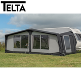 Telta Apex Air Full Awning set up, showcasing its spacious design and air-filled structure in a camping environment.