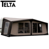 Telta Lounge Air Full Awning displayed in a backyard setting, showcasing its spacious design and air-filled structure.