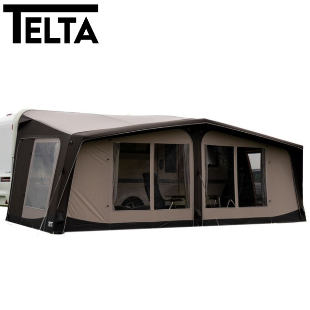 Telta Lounge Air Full Awning displayed in a backyard setting, showcasing its spacious design and air-filled structure.