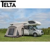 Telta Spirit 290 lightweight air porch awning set up outside, showcasing its spacious design and durable material.