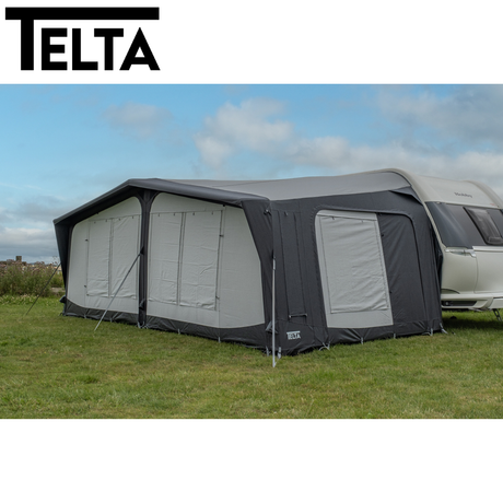Telta Apex Air Full Awning set up, showcasing its spacious design and sturdy air frame for outdoor camping.