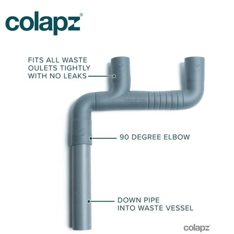 Colapz Double Waste Adaptor for caravans and camping, shown connected to waste pipes at Watling Street Business Park.