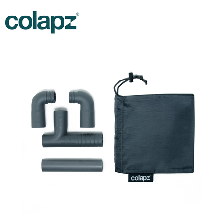 Colapz Double Waste Adaptor designed for caravan and camping waste management, showing the adaptor connected to waste pipes.