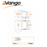 Vango Palma Poled 330 Awning set up outside a caravan, showcasing its spacious design and sturdy poles.