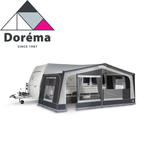 Dorema Monza 240 Full Awning displayed, showcasing its spacious design and durable fabric for outdoor use.