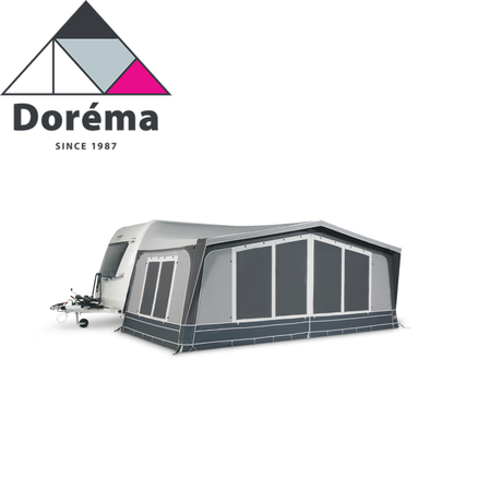 Dorema Diamond XL 300 Deluxe Full Awning with a spacious design, showcasing vibrant fabric and sturdy structure.