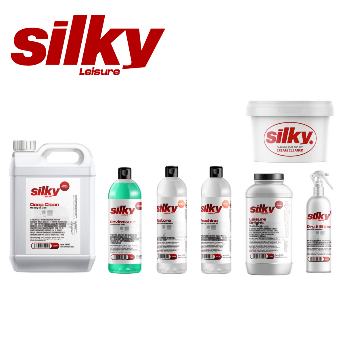 Silky Restore Polish vehicle cleaner bottle with a sleek design and easy-grip cap, showcasing the brand logo.