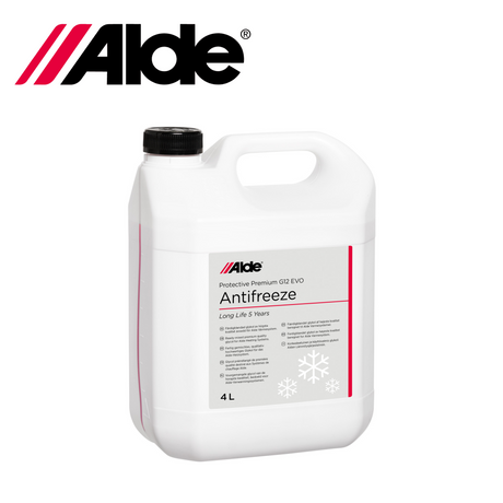 Alde Premium G12evo Antifreeze in 1L bottle, featuring a vibrant red liquid and detailed label design.