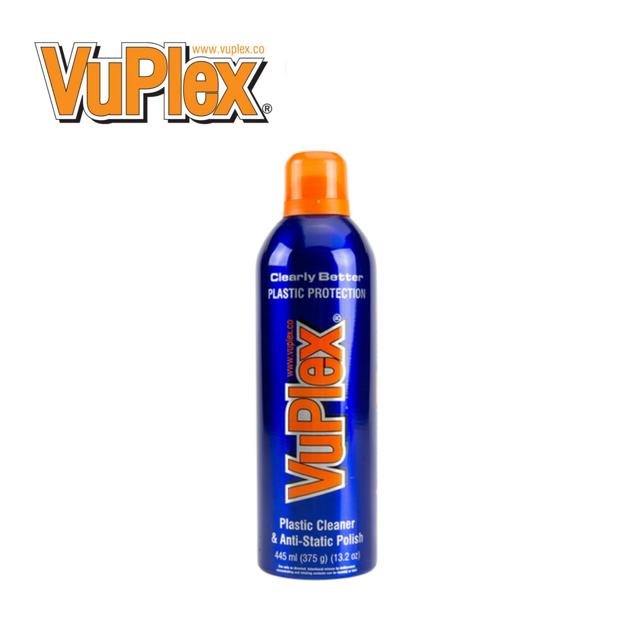 Vuplex Plastic Cleaner & Anti-Static Polish bottle with a spray nozzle on a clean surface, ready for vehicle detailing.