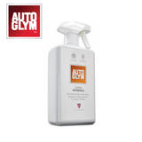 Autoglym Clean Wheels vehicle cleaner bottle with spray nozzle, featuring a label and clean wheels background.