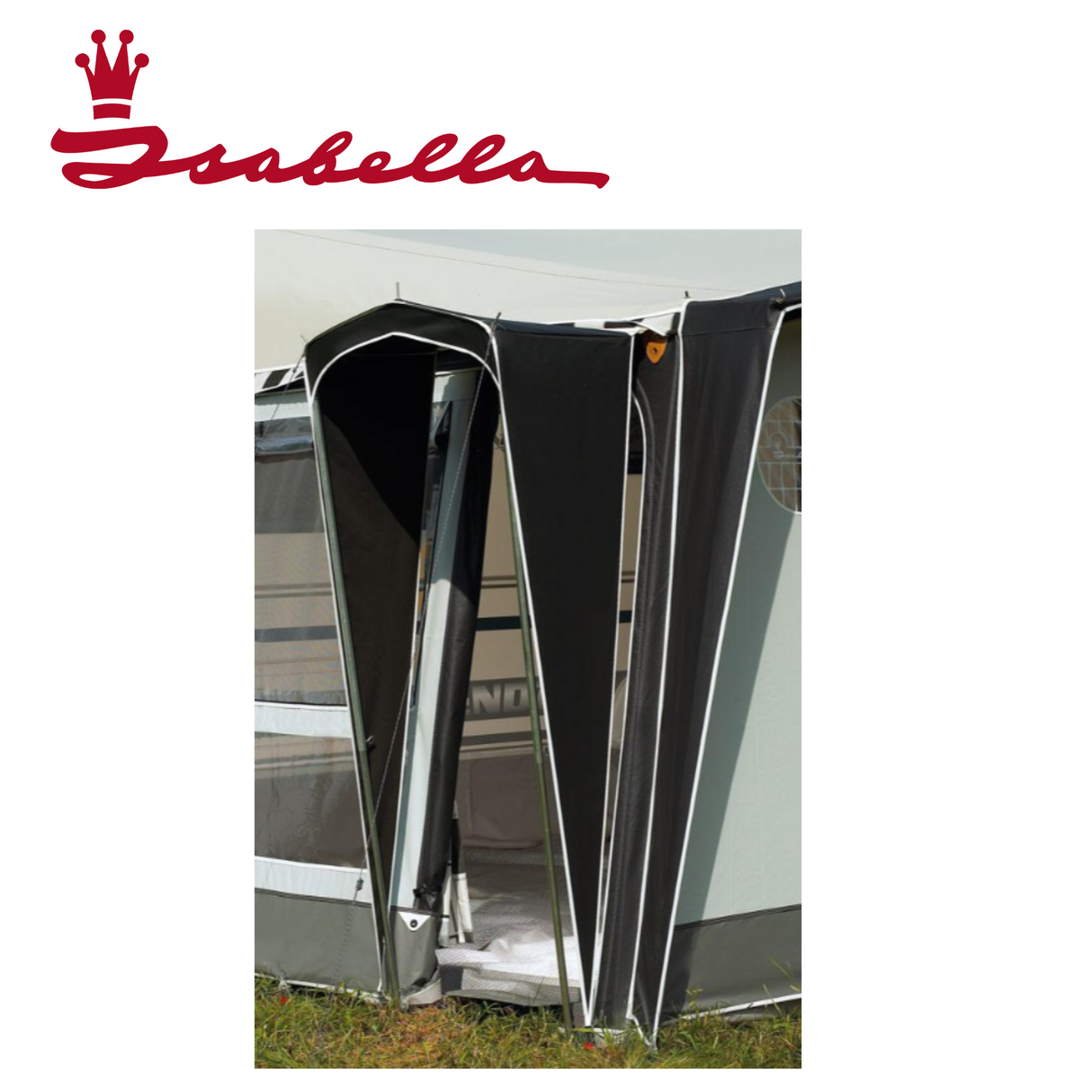 Isabella black door canopy showcasing a sleek design, providing shelter over a doorway against a light background.