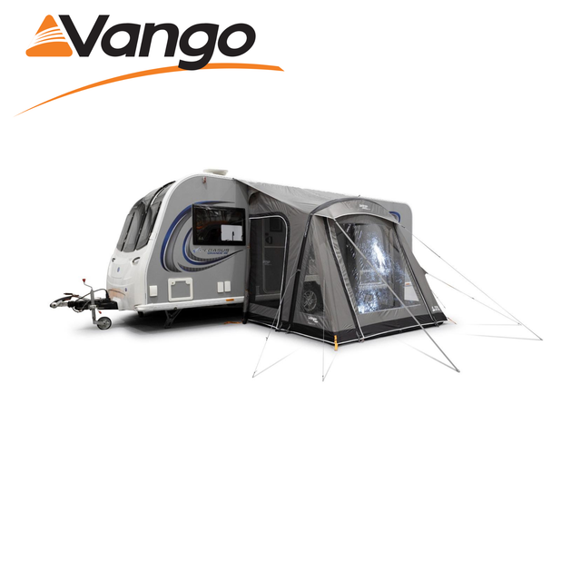Vango Palma Air 260 Awning in a camping setup, showcasing its spacious design and inflatable structure for easy installation.